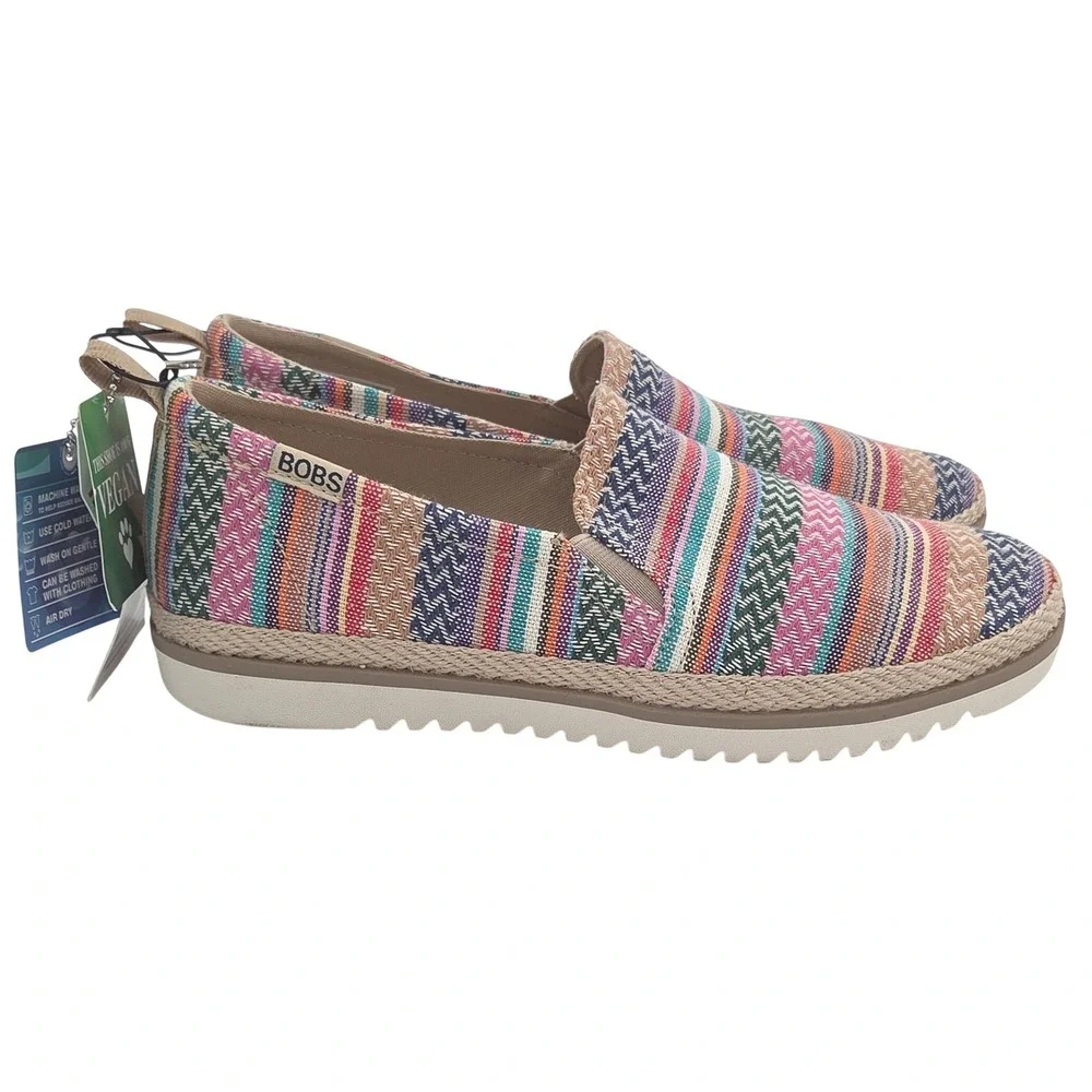 Skechers BOBS Flexpadrille Lo Flats Women 6 Pink Blue Woven Slip On Shoes NEW